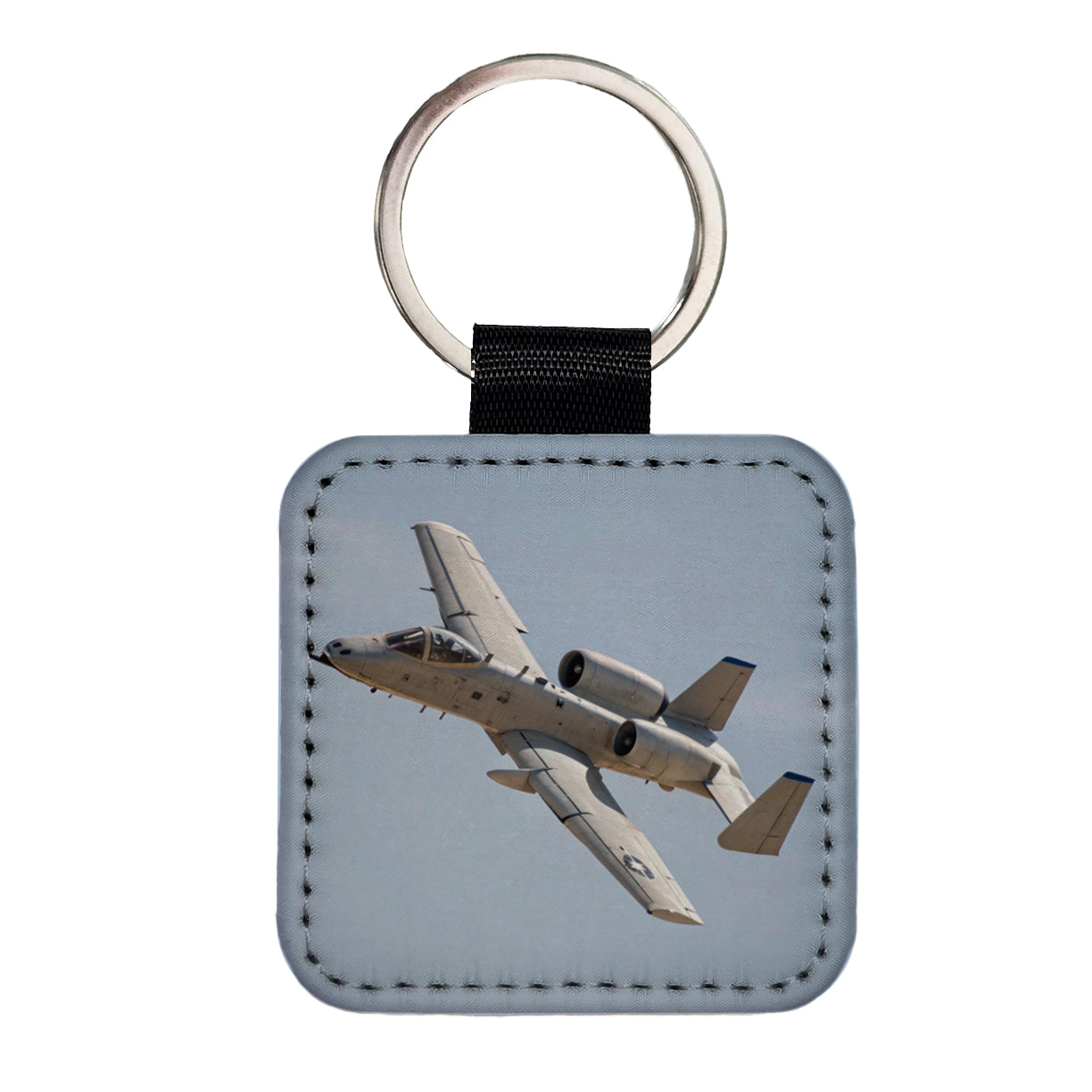 A-10 Thunderbolt II Warthog US Air Force Plane In Flight Square Faux Leather Keychain