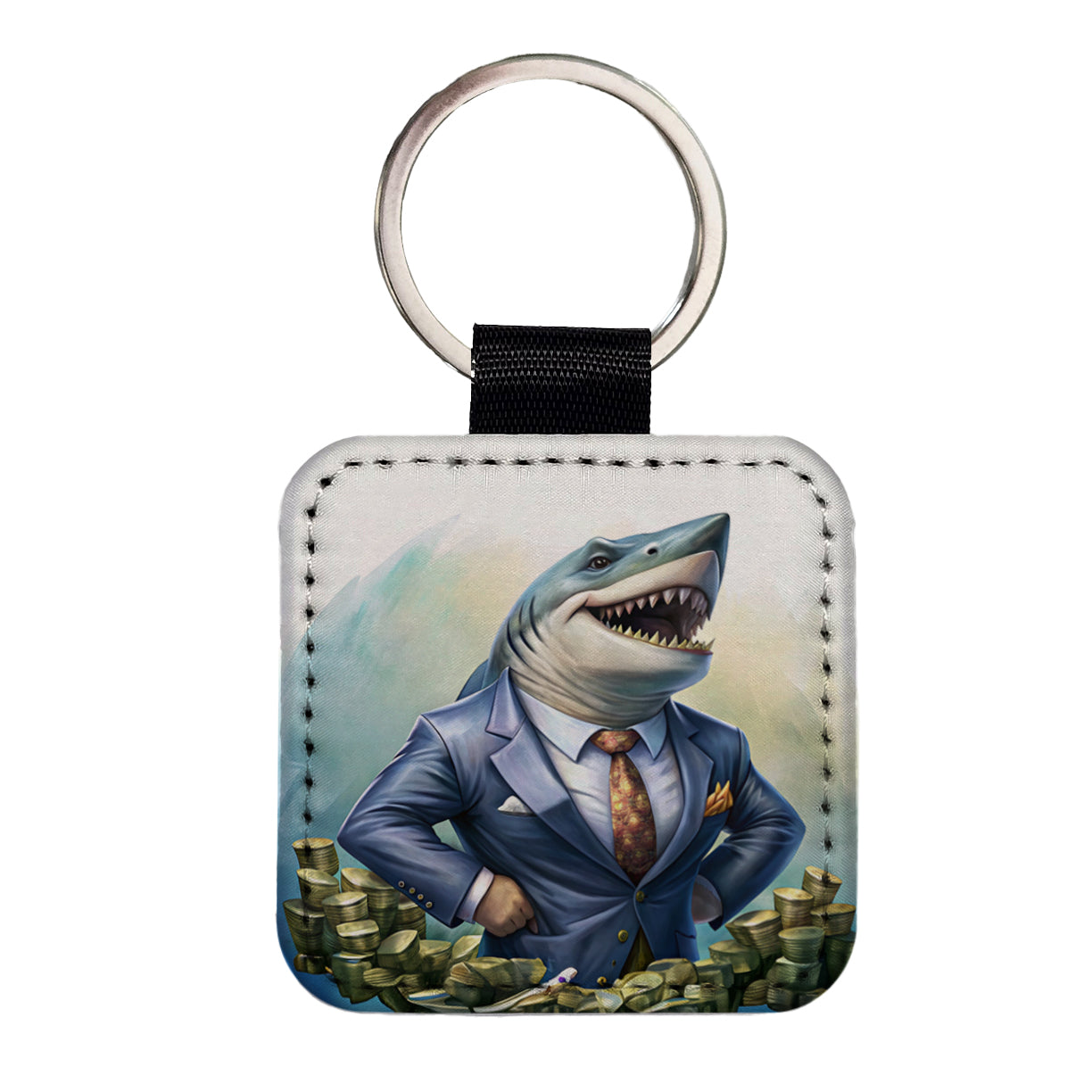 Funny Business Loan Shark Wearing A Suit With Money Square Faux Leather Keychain