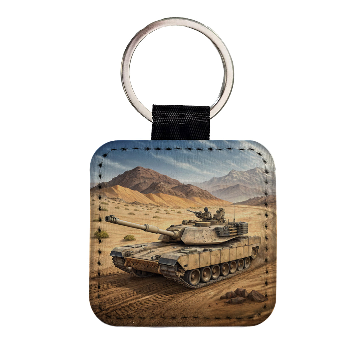 M1 Abrams Tank in the Desert Square Faux Leather Keychain