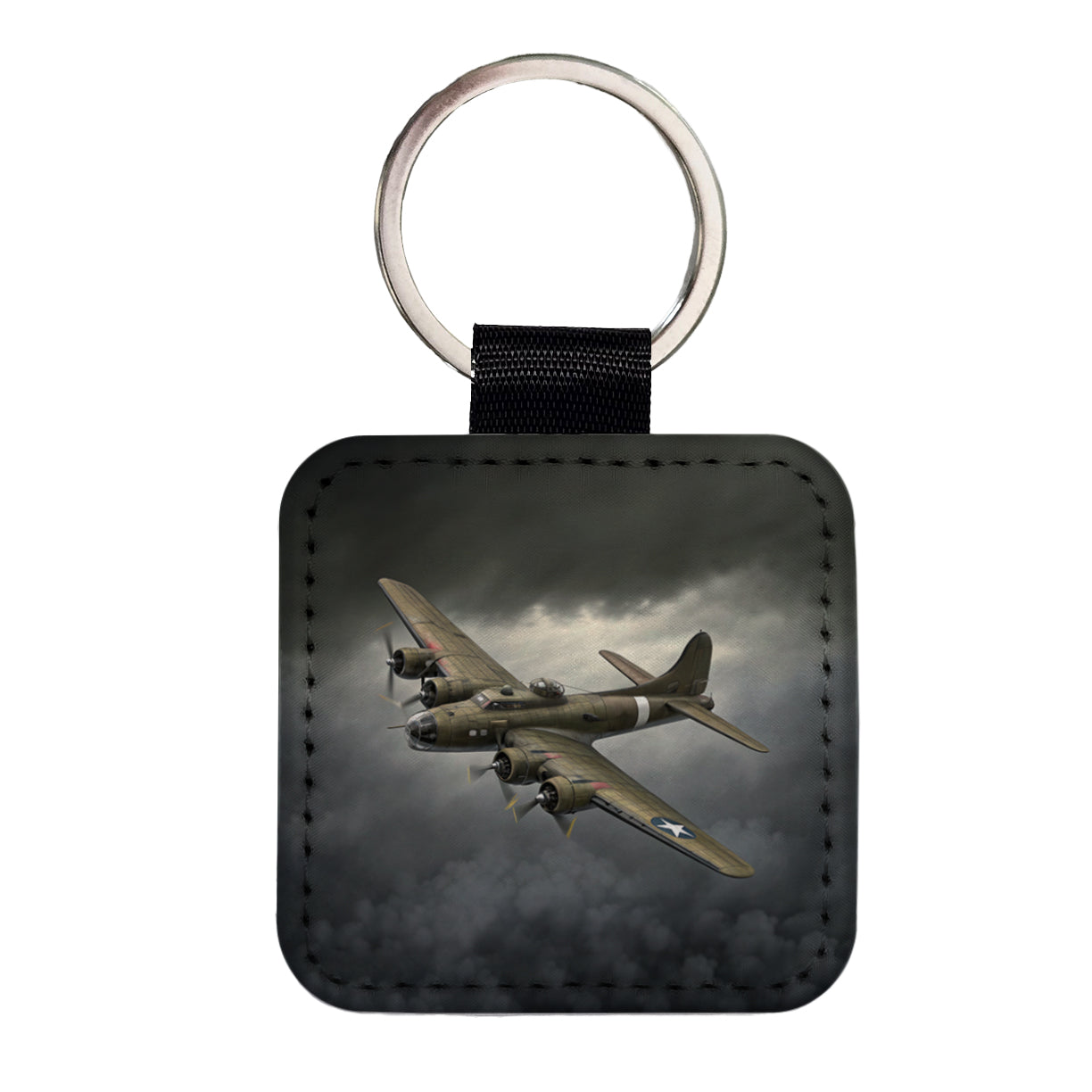 WWII B-17 Flying Fortress Heavy Bomber US Air Force Square Faux Leather Keychain