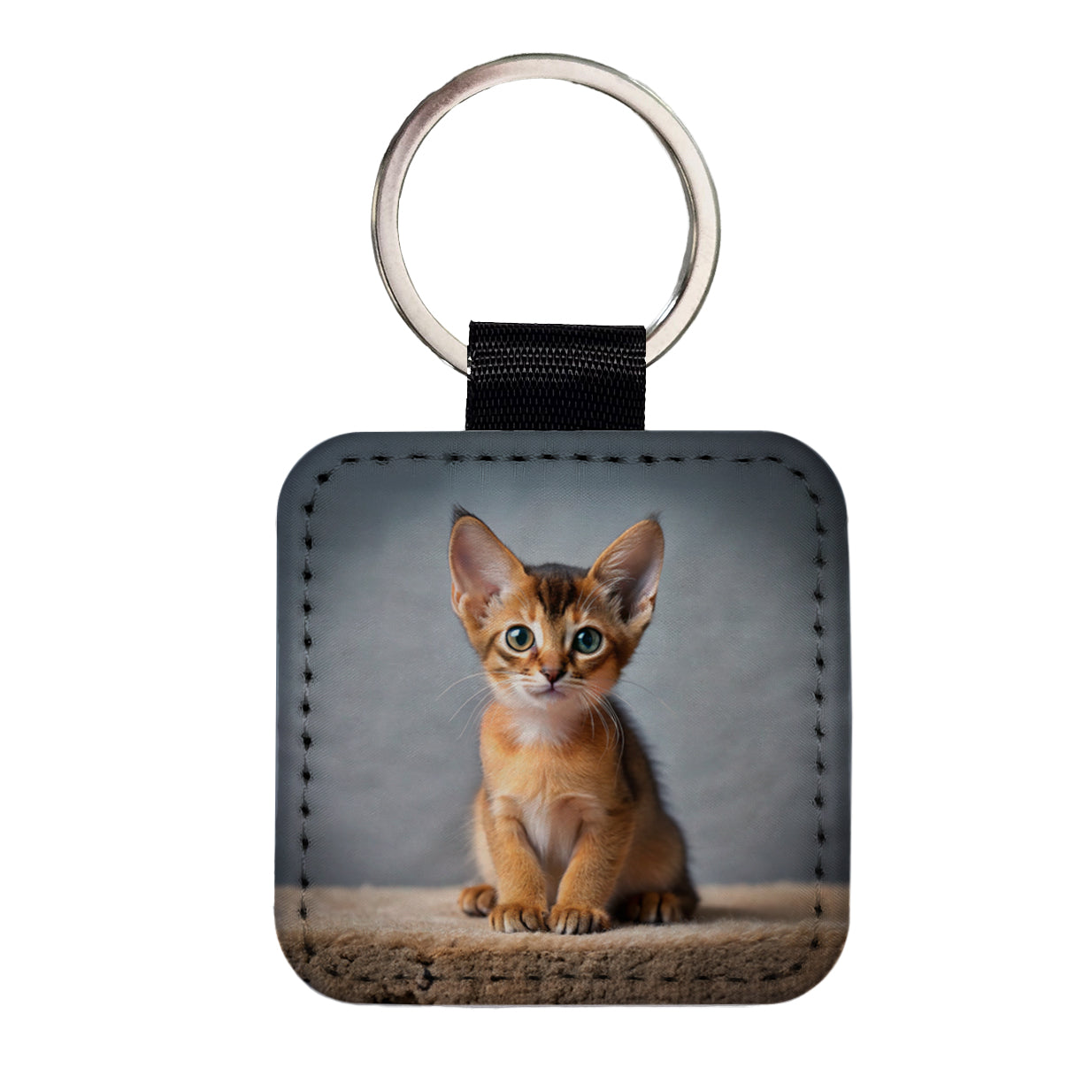 Abyssinian Cat Kitten Photo Square Faux Leather Keychain