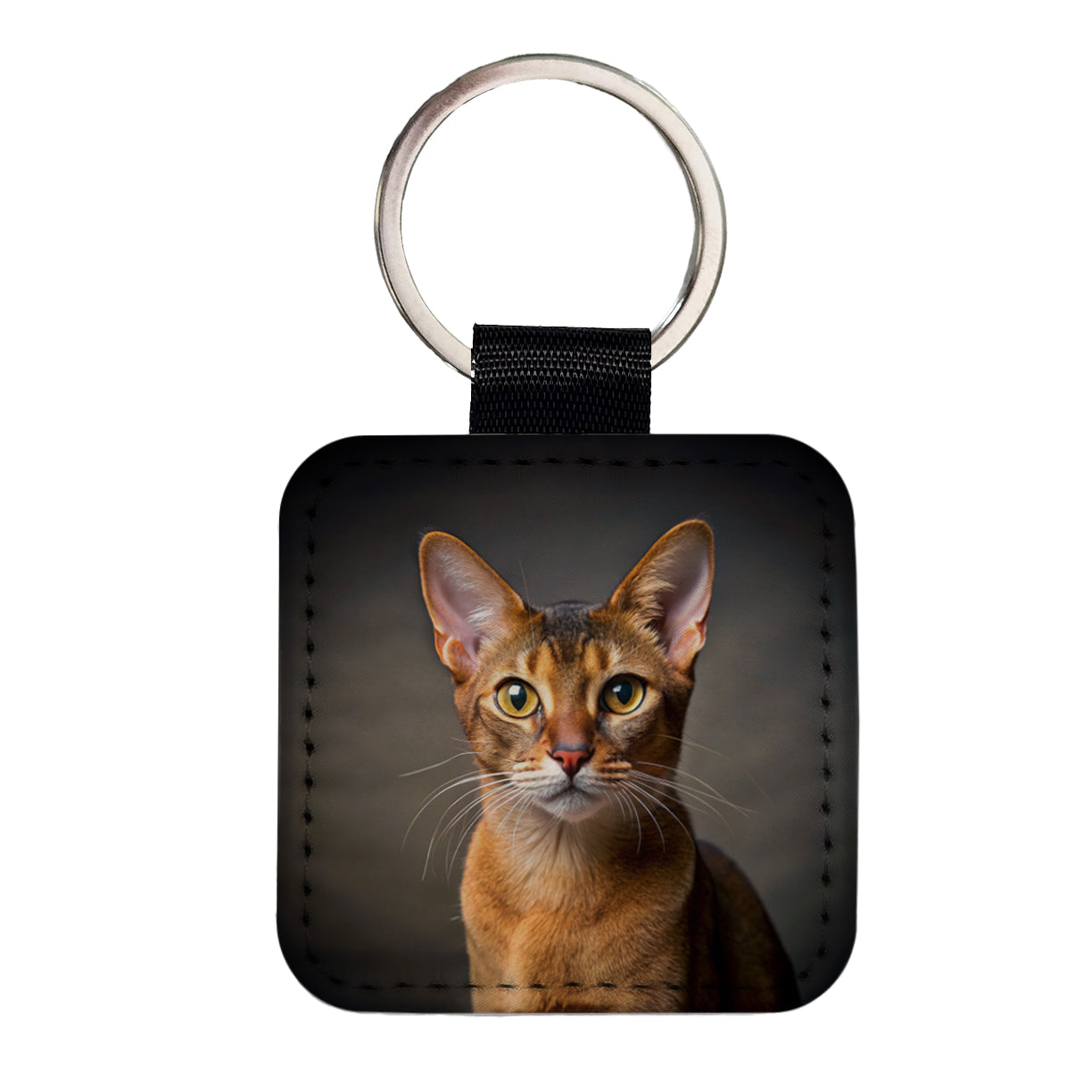 Abyssinian Cat Photo Square Faux Leather Keychain