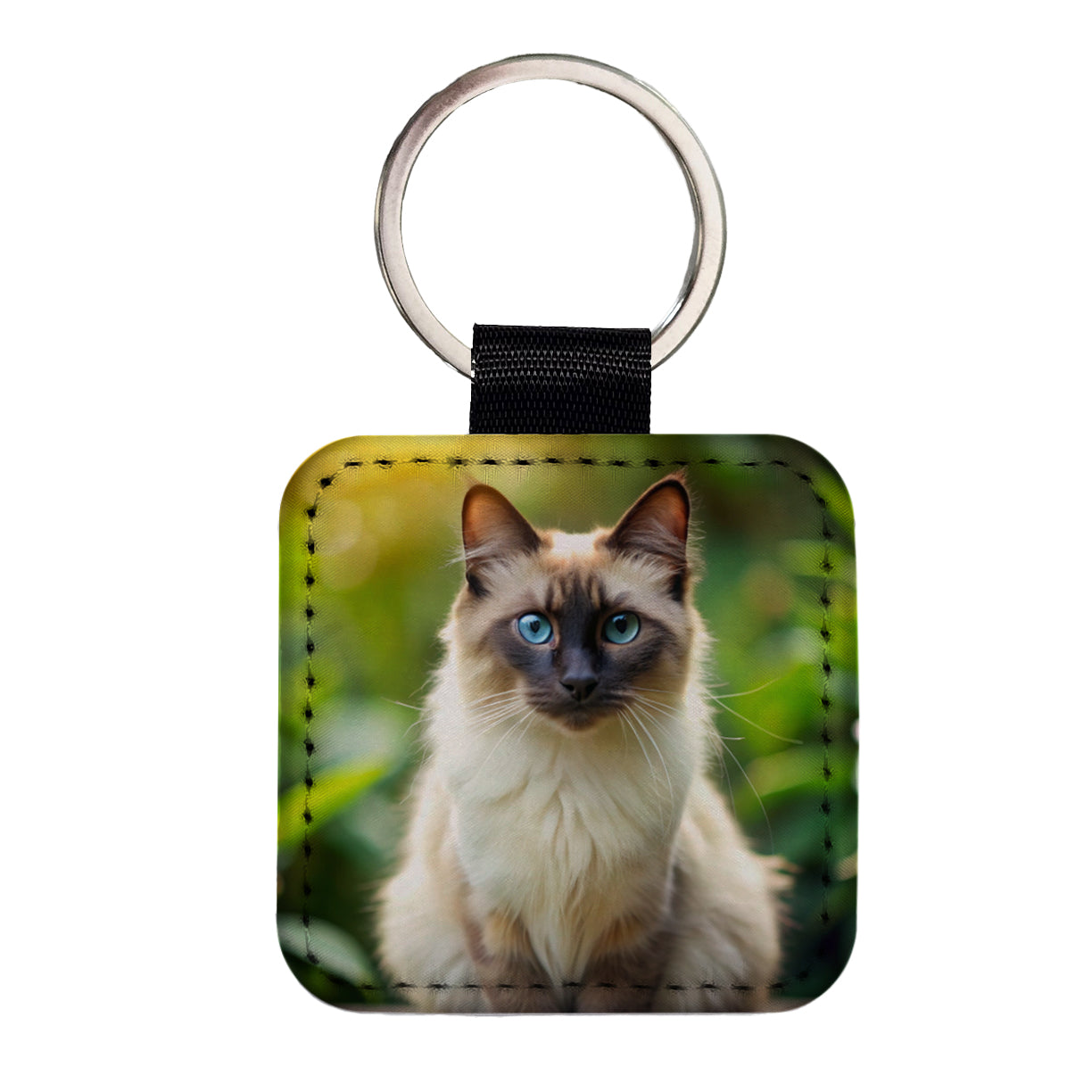 Balinese Cat Photo Square Faux Leather Keychain