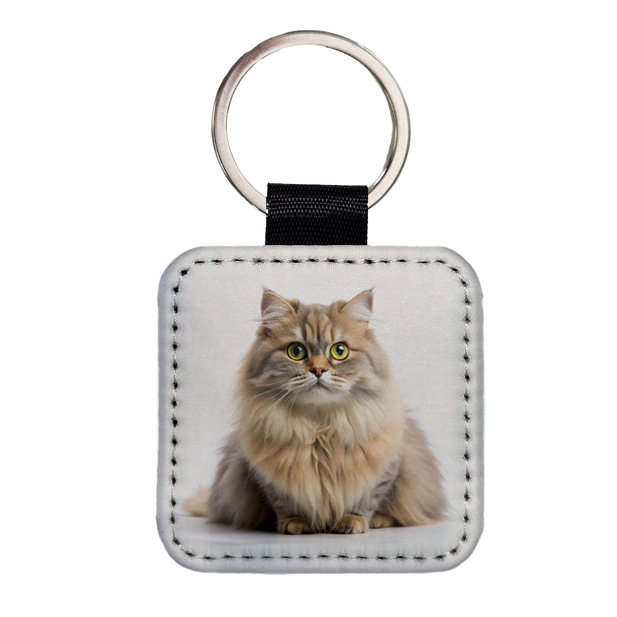 British Longhair Cat Photo Square Faux Leather Keychain