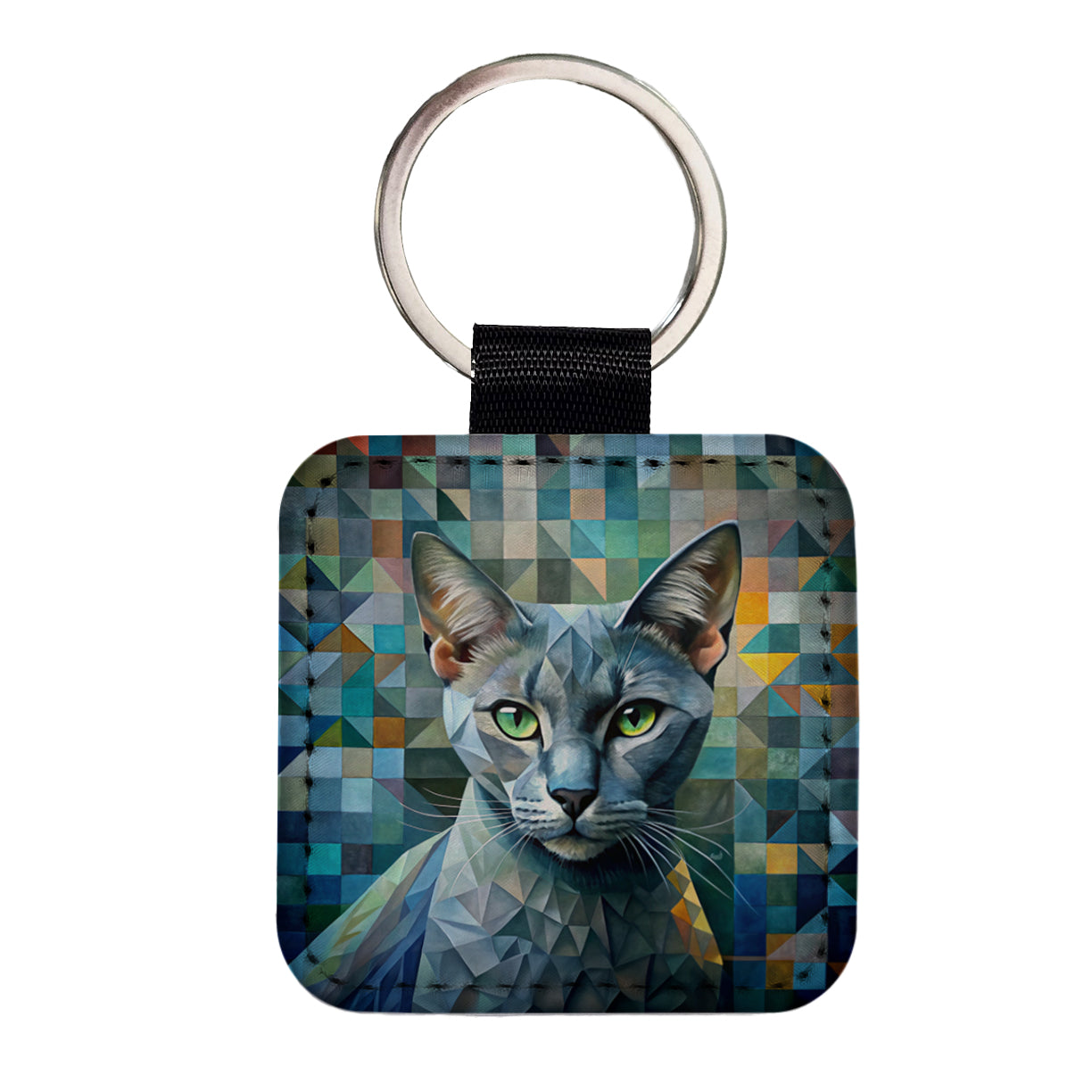 Burmese Cat Abstract Art Square Faux Leather Keychain