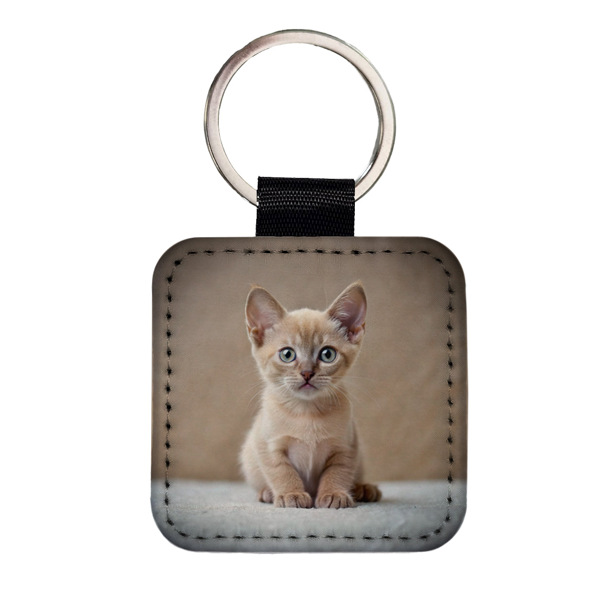 Burmese Cat Kitten Photo Square Faux Leather Keychain