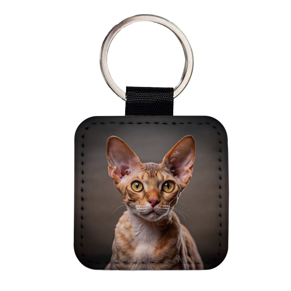 Devon Rex Cat Photo Square Faux Leather Keychain