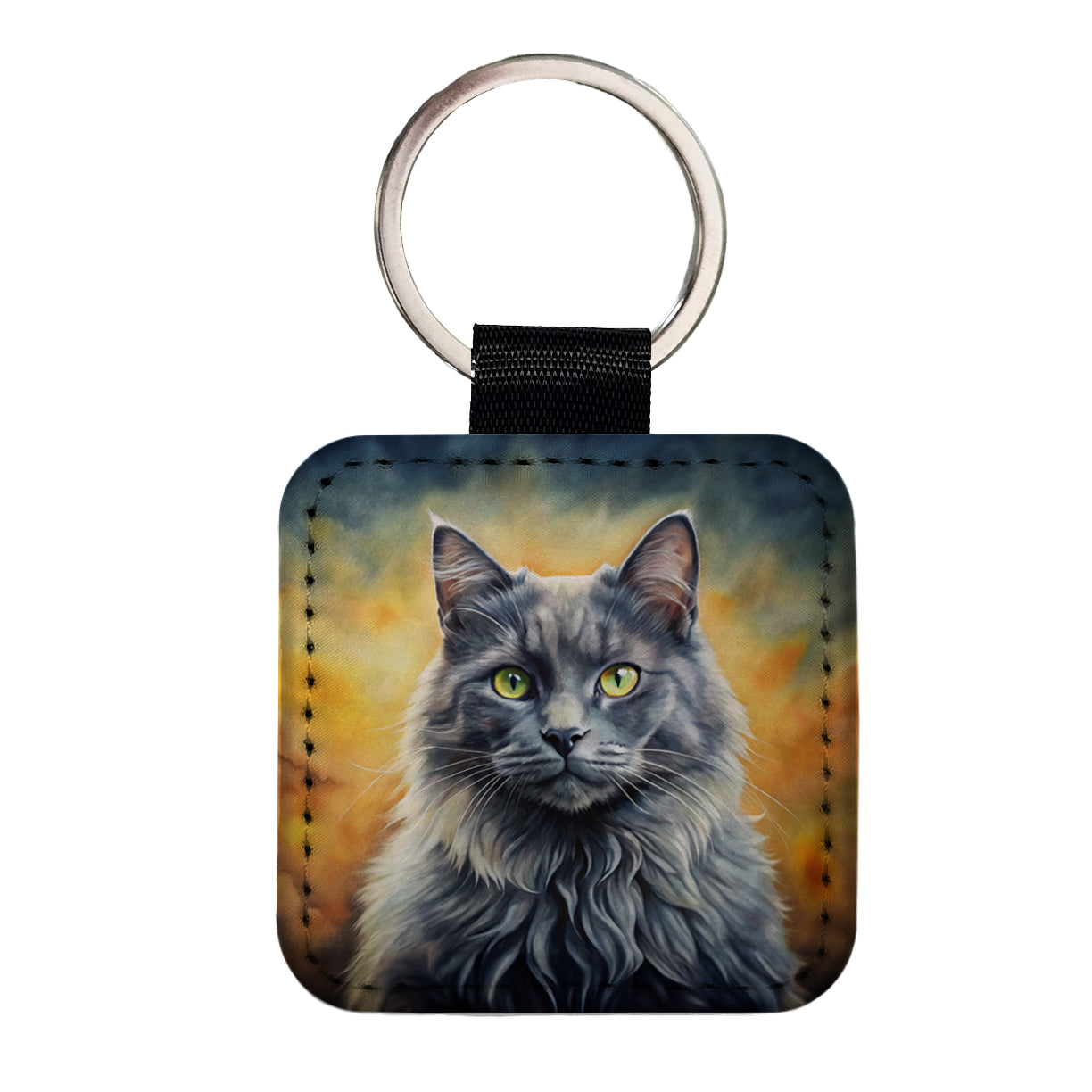 Nebelung Cat Illustration Square Faux Leather Keychain