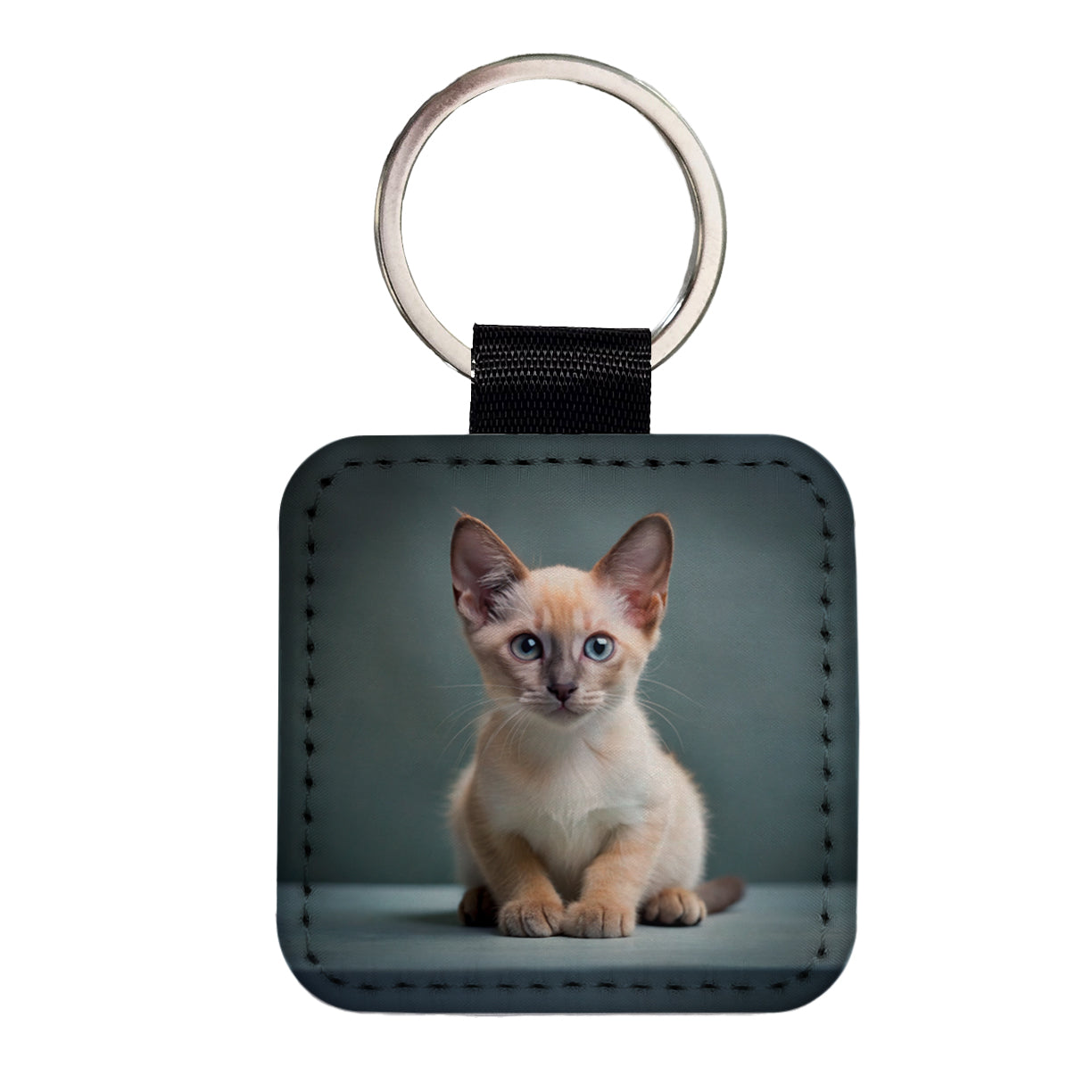 Tonkinese Cat Kitten Photo Square Faux Leather Keychain