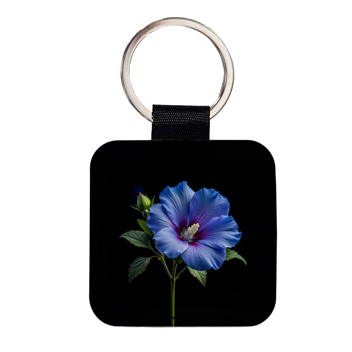 Blue Rose Of Sharon Flower Photo Square Faux Leather Keychain