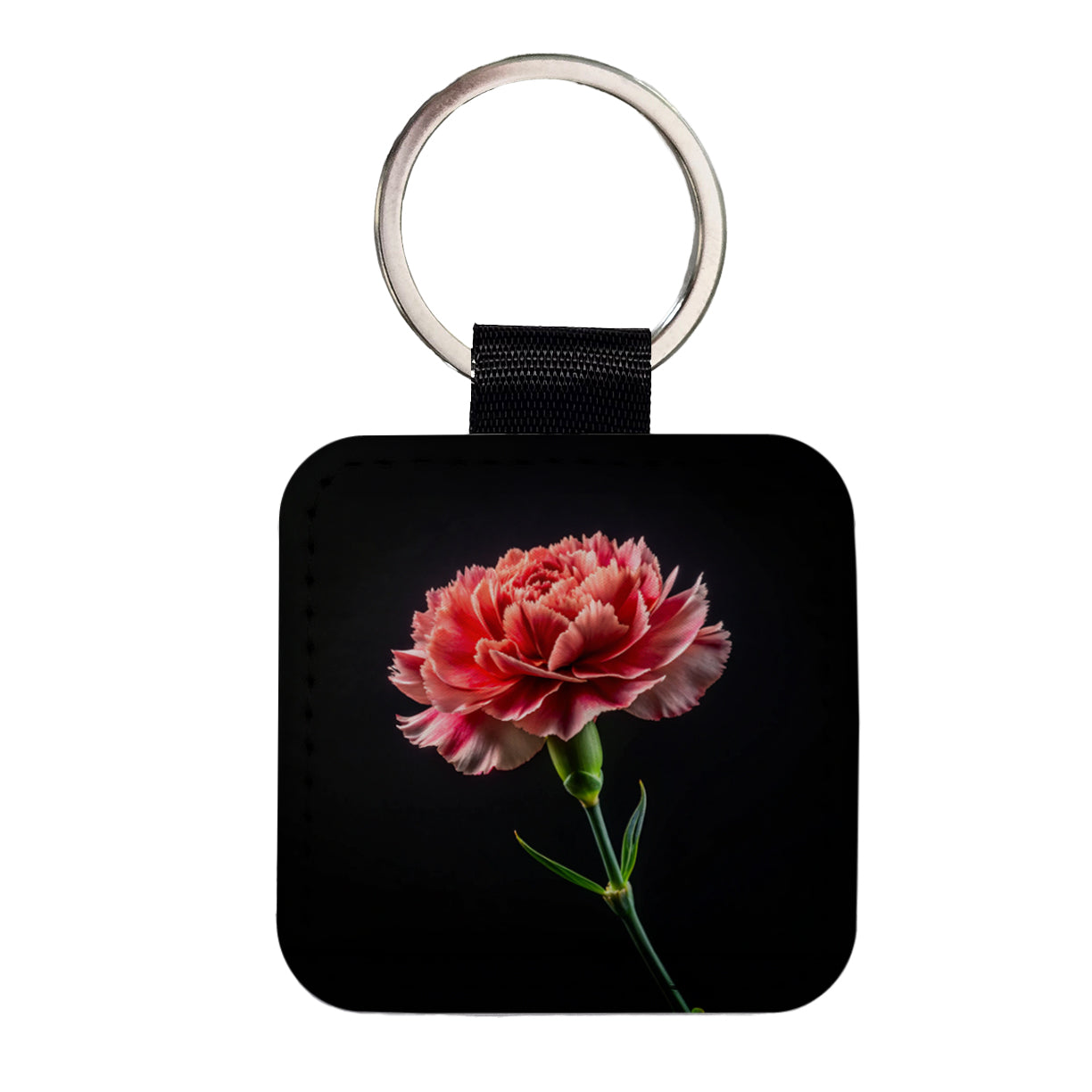 Carnation Flower Photo Square Faux Leather Keychain