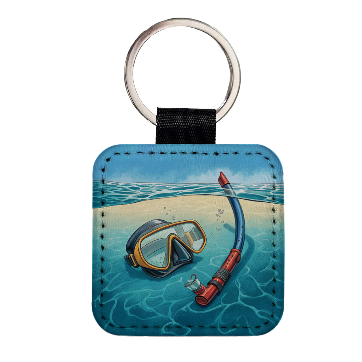 Snorkel And Mask on Beach Square Faux Leather Keychain
