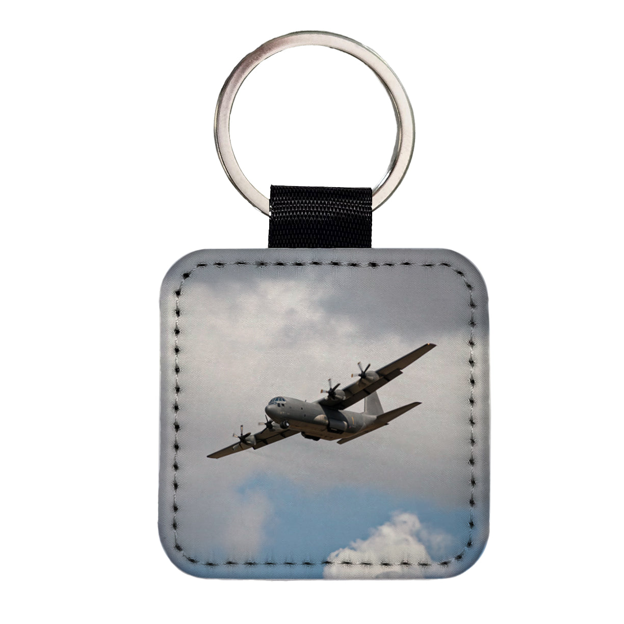 C-130 Hercules Military Transport Plane Square Faux Leather Keychain