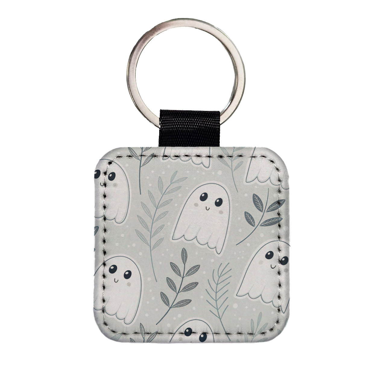Adorable Ghosts Halloween Square Faux Leather Keychain