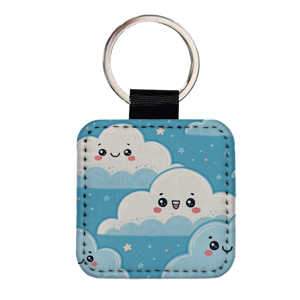 Adorable Puffy Clouds Kawaii Style Square Faux Leather Keychain