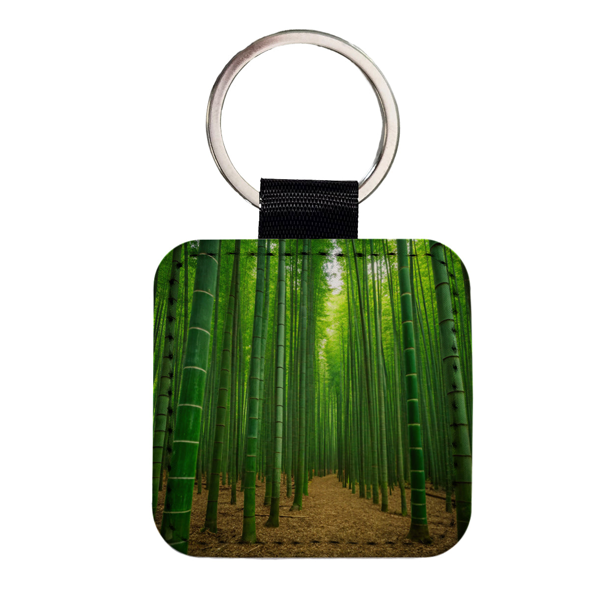 Bamboo Grove Forest Square Faux Leather Keychain