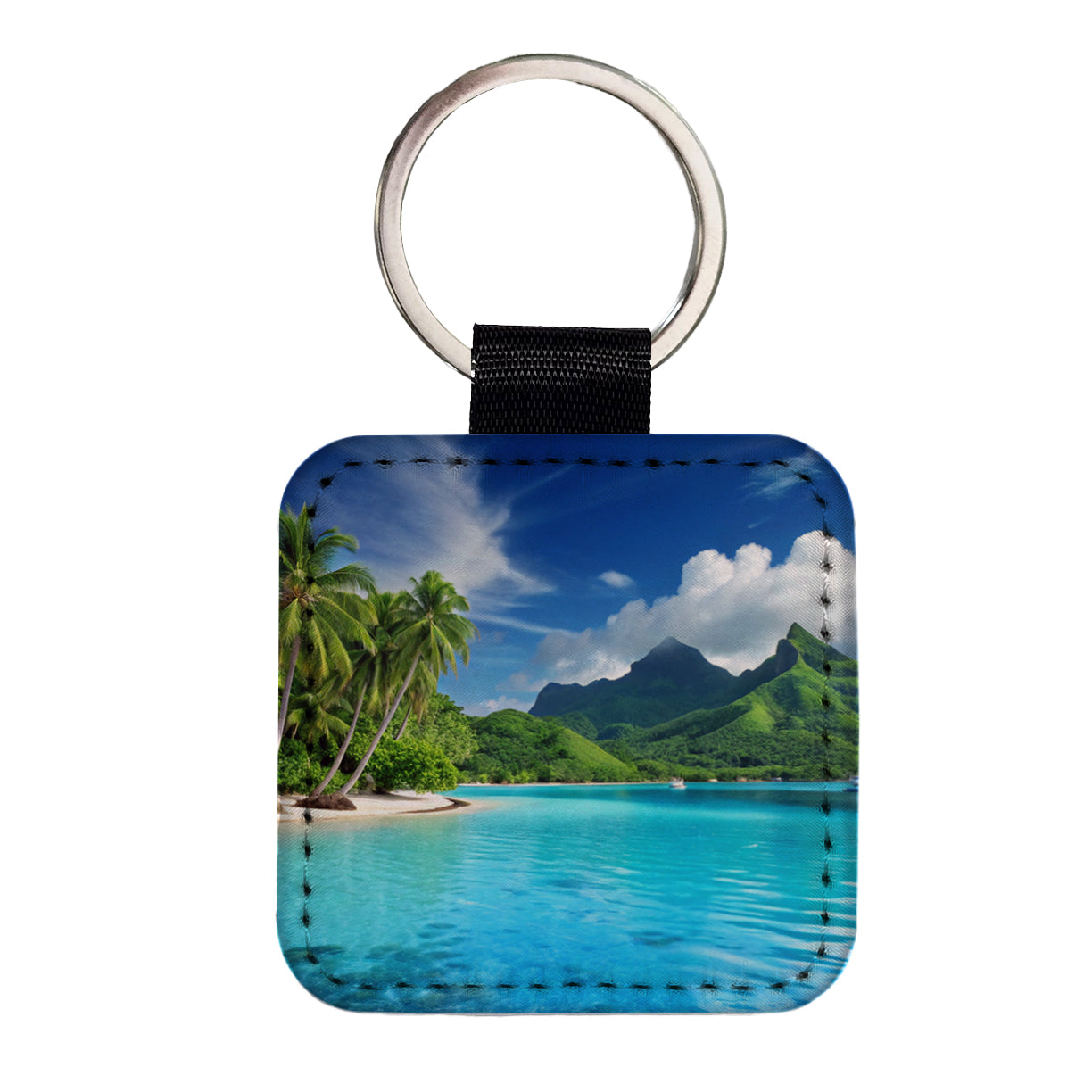 Bora Bora French Polynesia Beautiful Ocean Beach Square Faux Leather Keychain