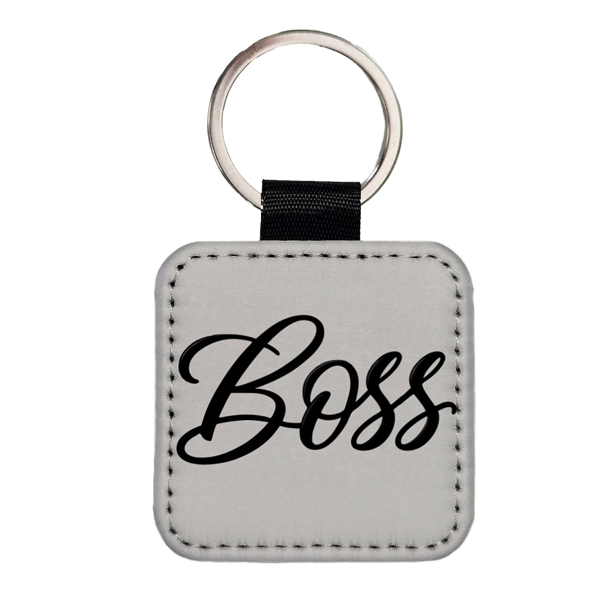 Boss Script Square Faux Leather Keychain