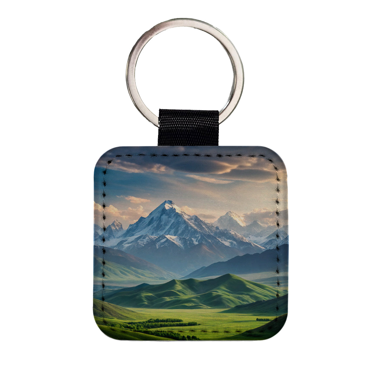 Breathtaking Mountain Views Snow Meadow Square Faux Leather Keychain