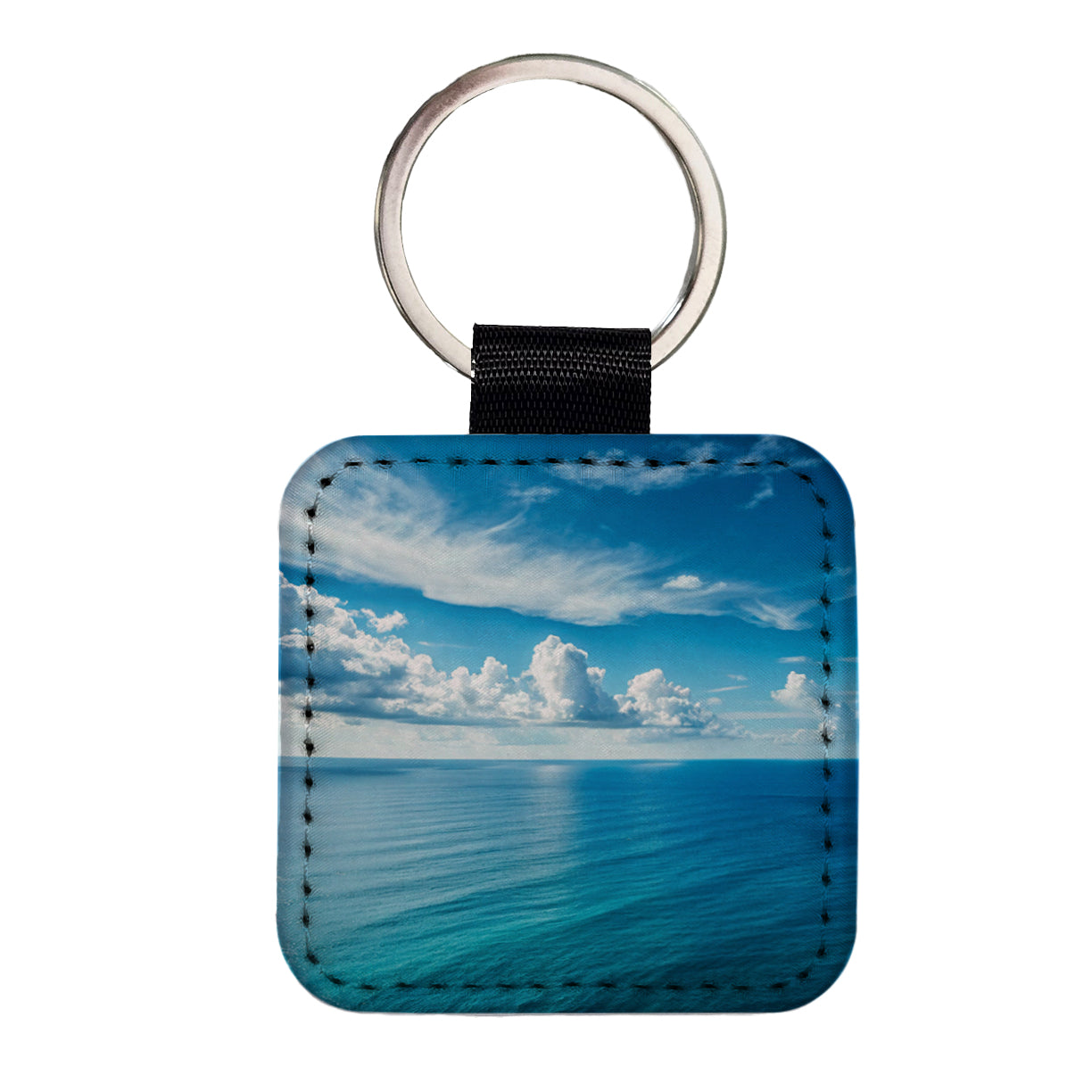 Clean View Just Sea Sky Ocean Square Faux Leather Keychain