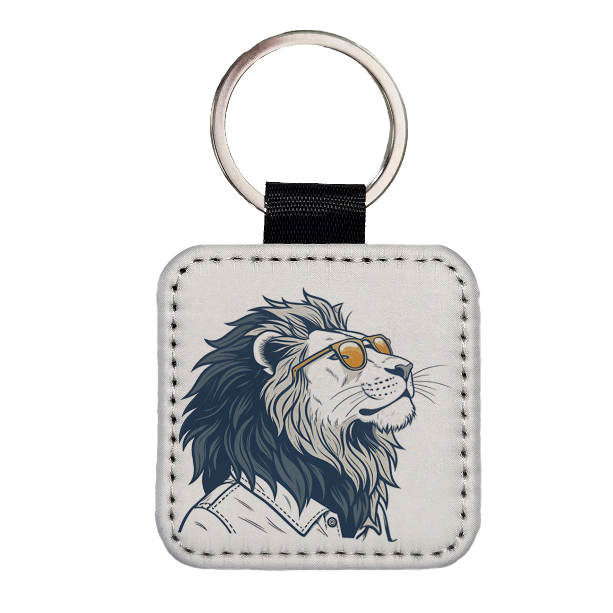 Cool Lion Wearing Glasses Minimalist Illustration Square Faux Leather Keychain
