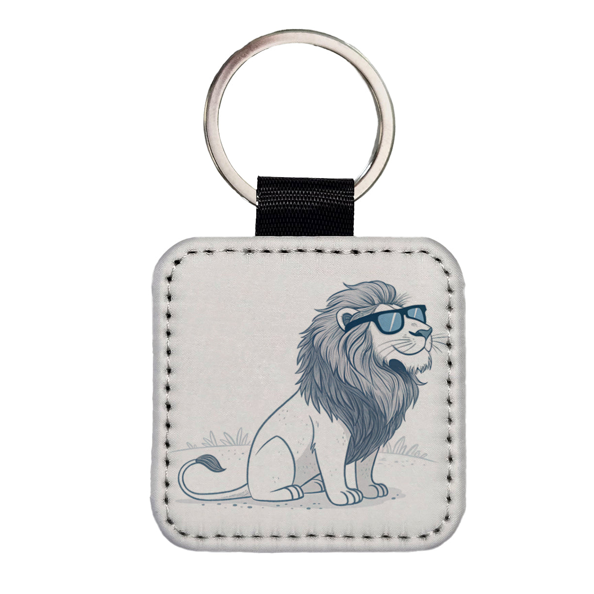Cool Lion Wearing Sunglasses Minimalist Illustration Square Faux Leather Keychain