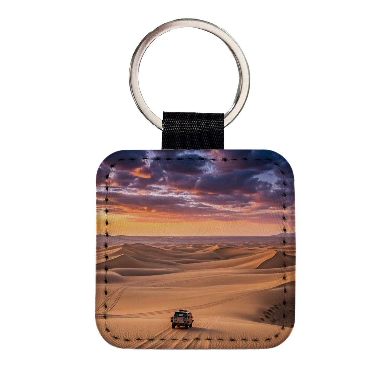 Desert Safari Sand Dunes Square Faux Leather Keychain