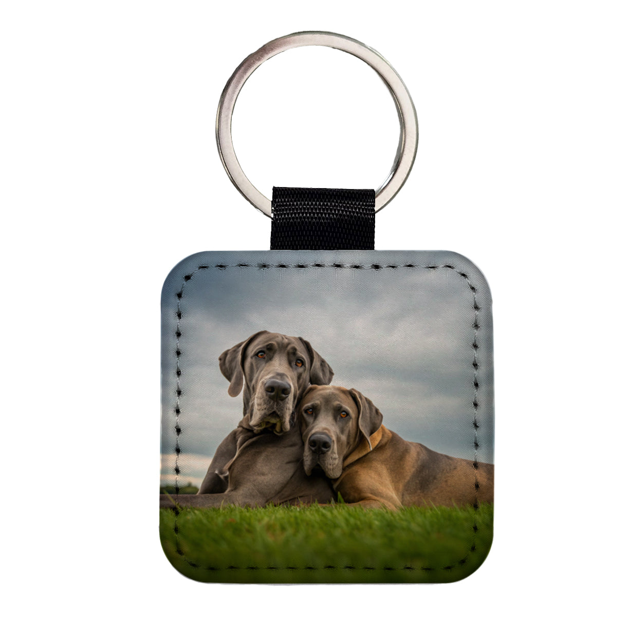 Great Danes In Love Friends Buddies Square Faux Leather Keychain