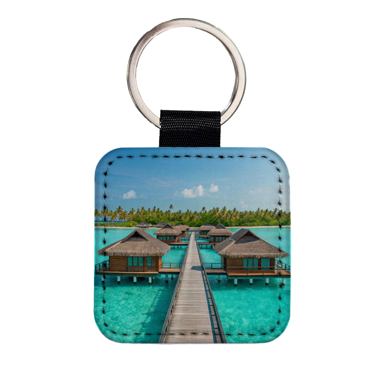 Over Water Bungalows Stunning Tropical Island Square Faux Leather Keychain