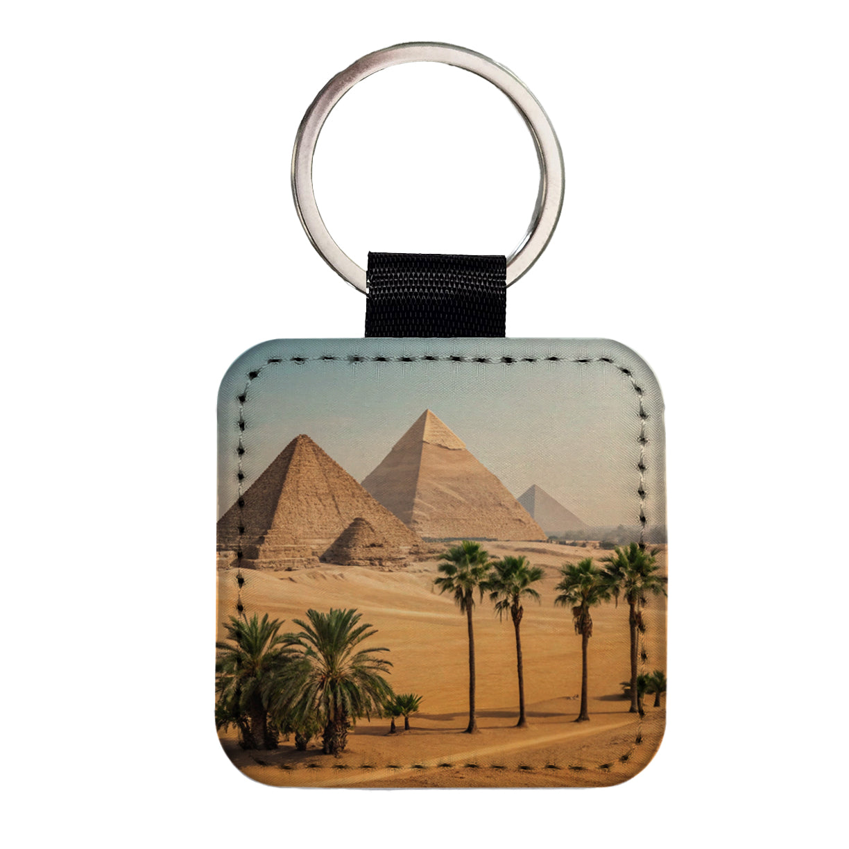 Pyramids Of Giza Travel Egypt Square Faux Leather Keychain