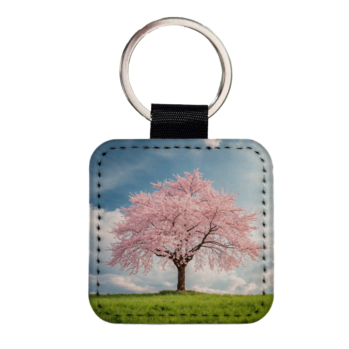 Sakura Cherry Blossom Tree Japan Beautiful Flowers Square Faux Leather Keychain