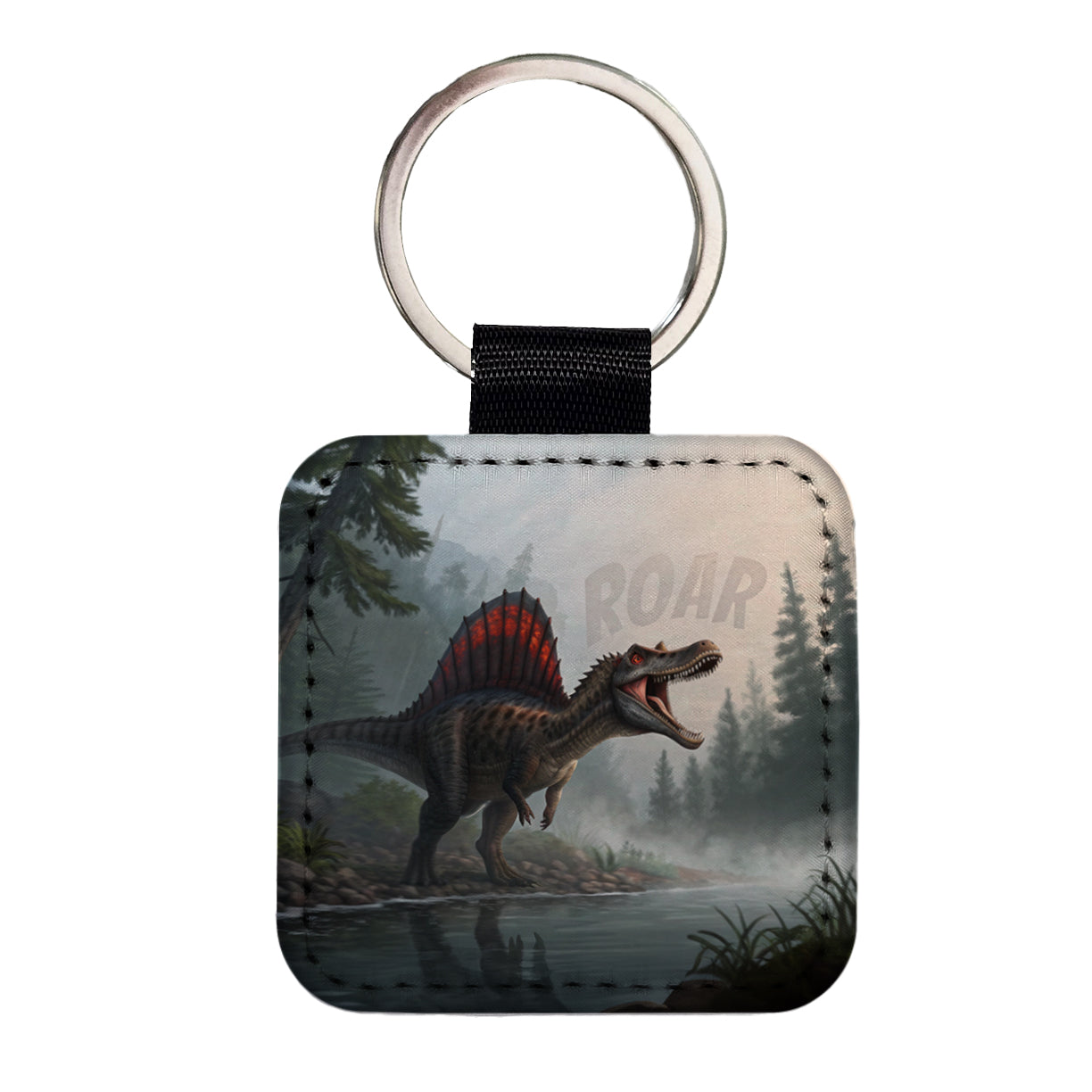 Spinosaurus Roar Dinosaur Square Faux Leather Keychain