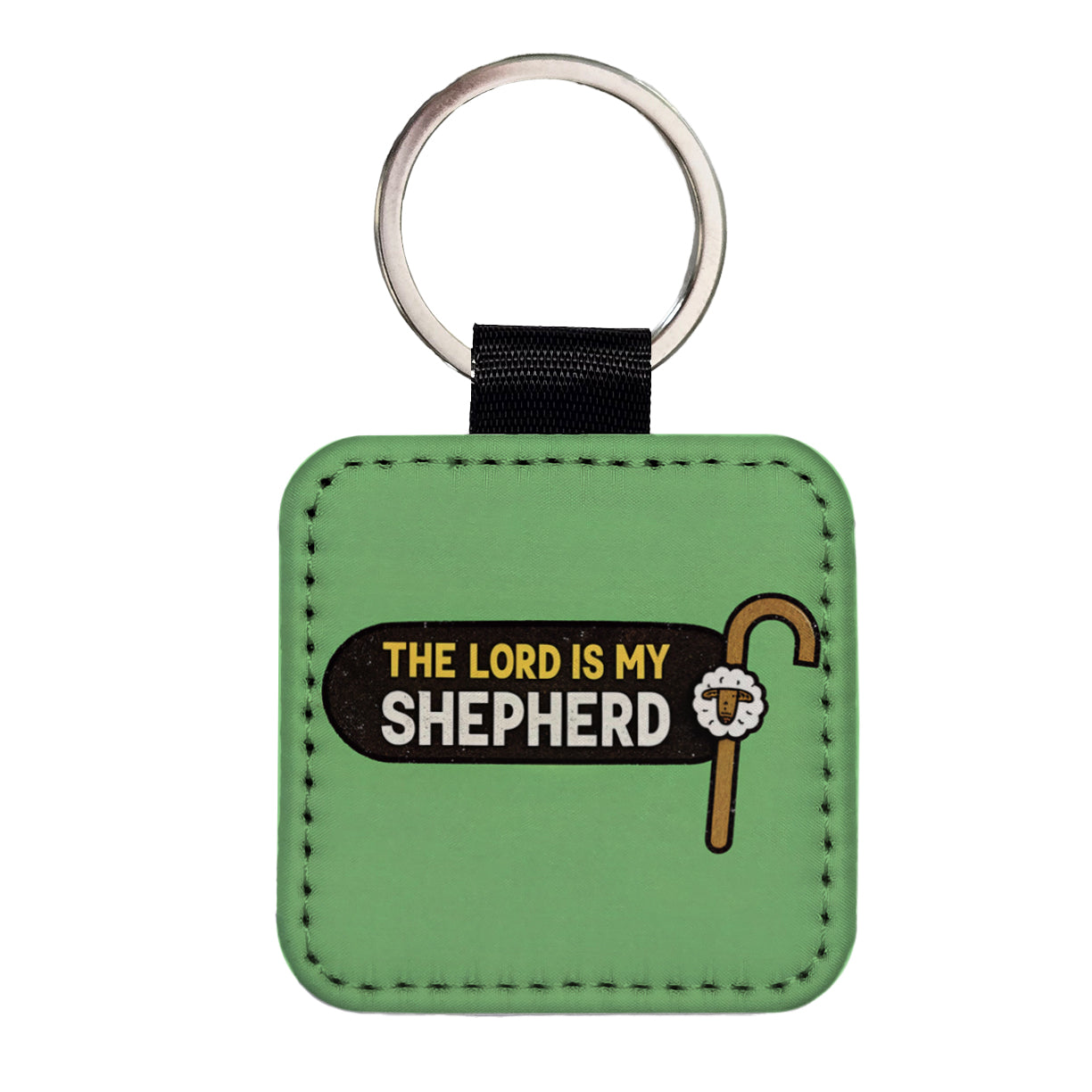 The Lord Is My Shepherd Psalm Bible Verse Square Faux Leather Keychain