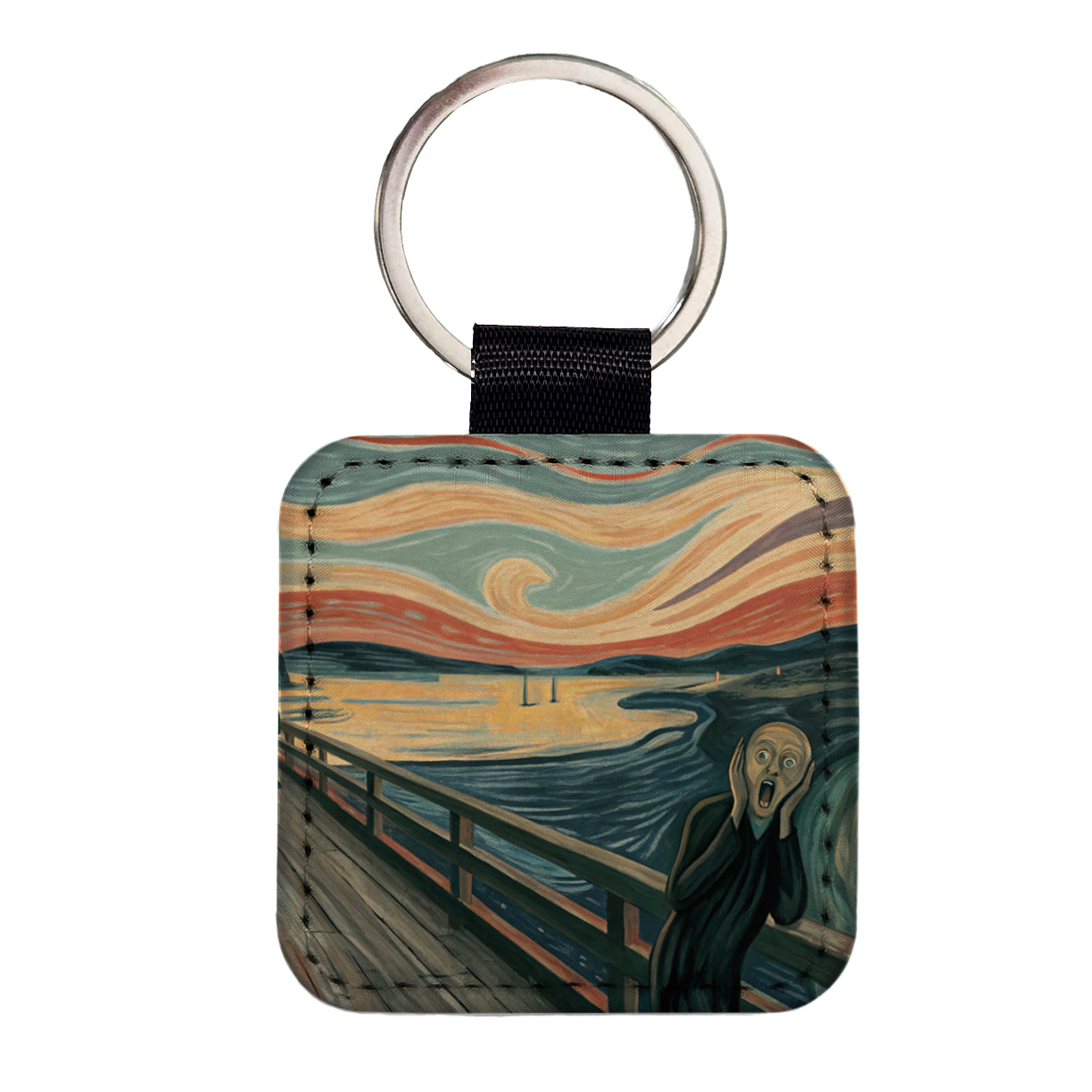 The Scream By Edvard Munch Parody Square Faux Leather Keychain