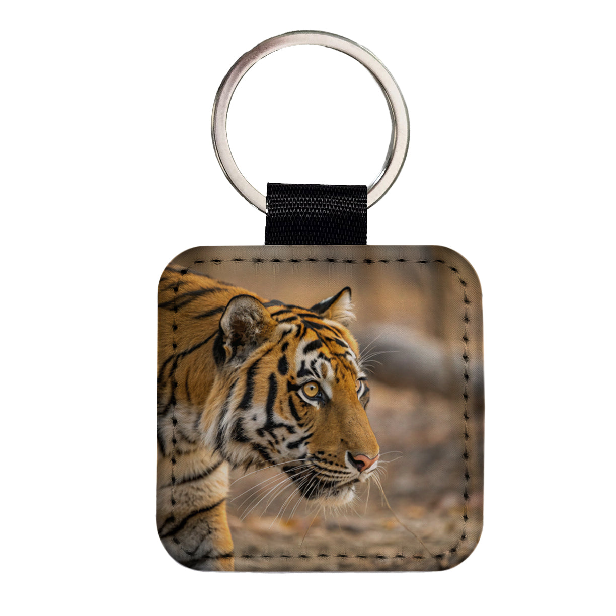 Tiger Eyes Close Up Square Faux Leather Keychain