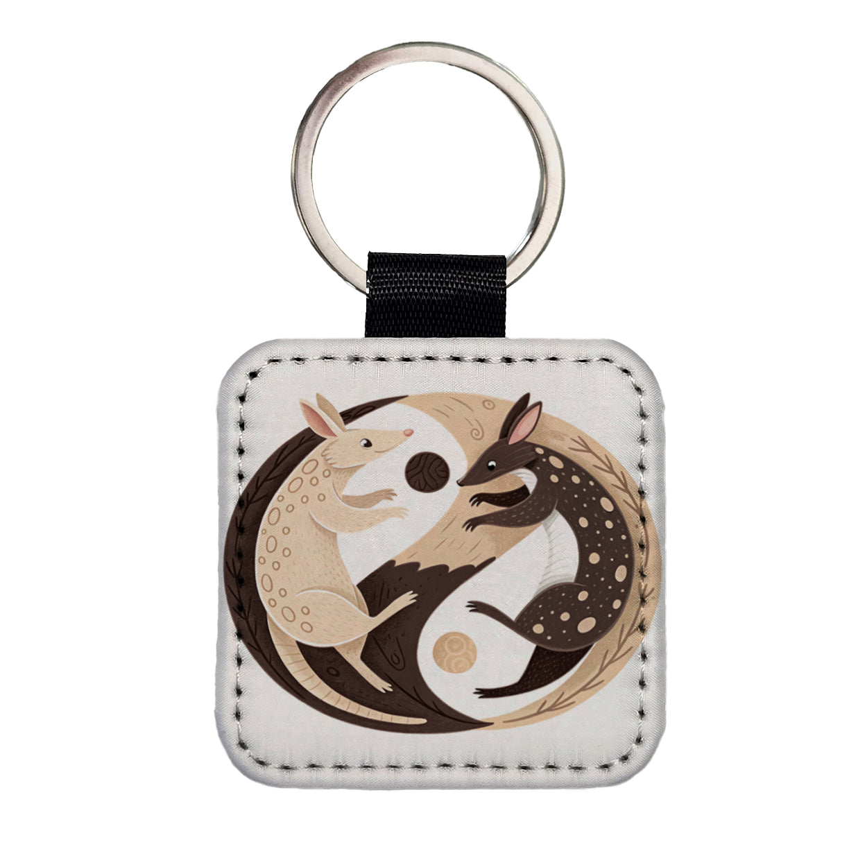 Two Aardvarks Yin Yang Square Faux Leather Keychain