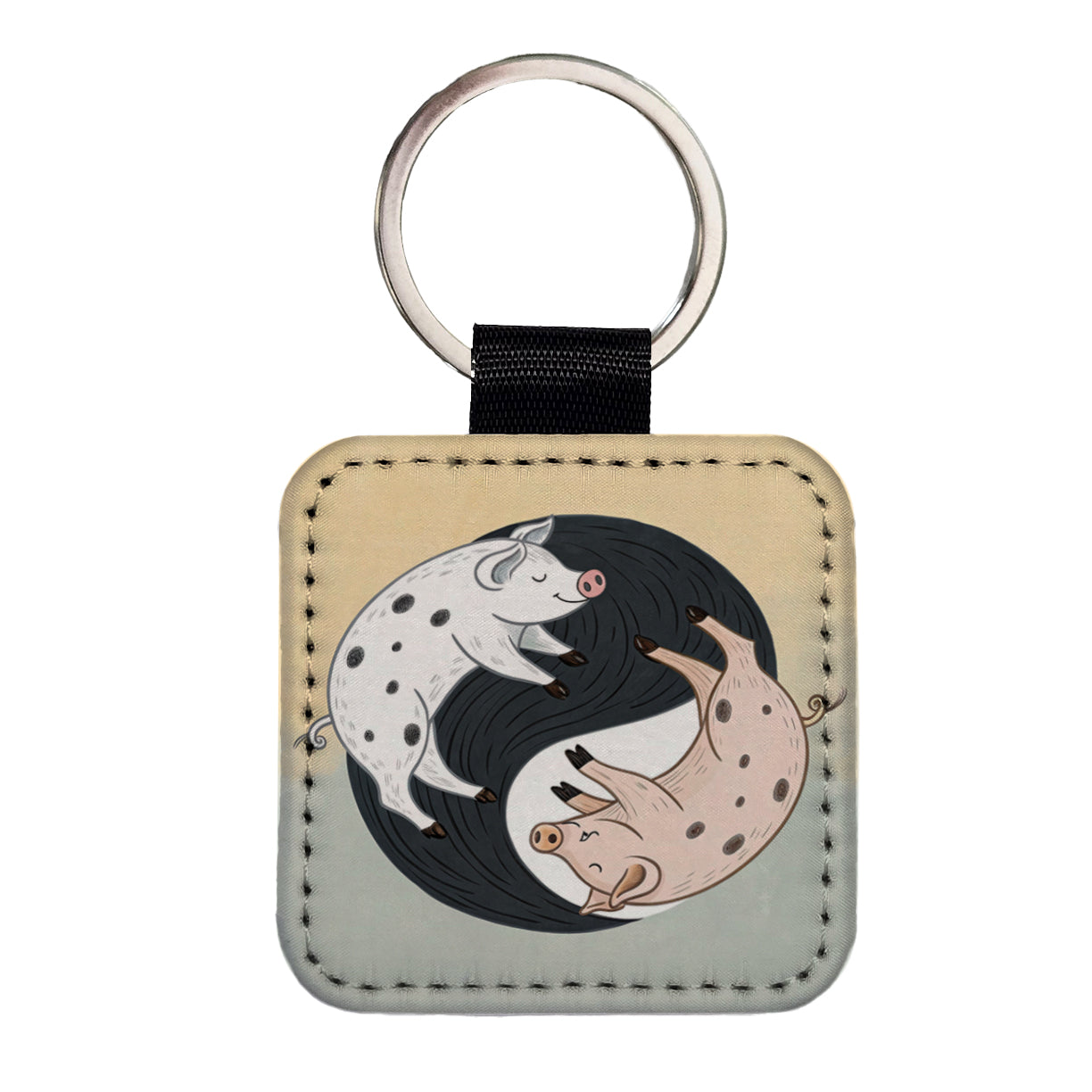 Two Pigs Yin Yang Sweet Square Faux Leather Keychain
