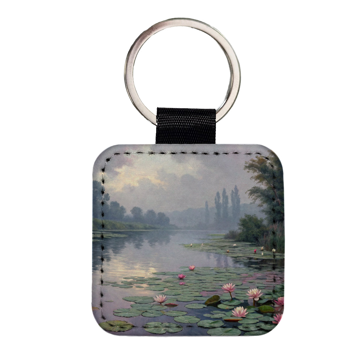 Water Lilies Inspired By Claude Monet Beautiful Square Faux Leather Keychain