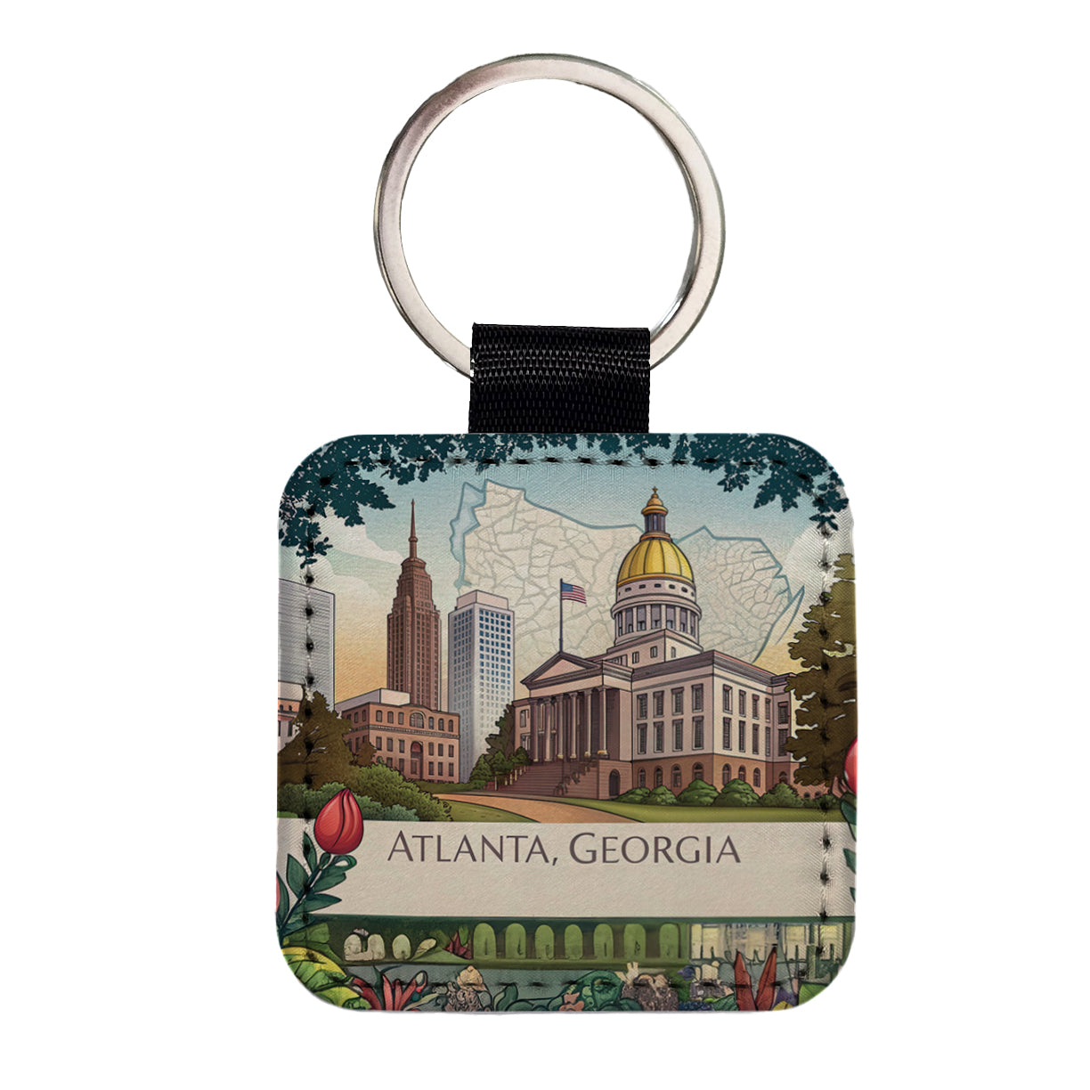 Atlanta, Georgia GA Travel City State Stamp Square Faux Leather Keychain