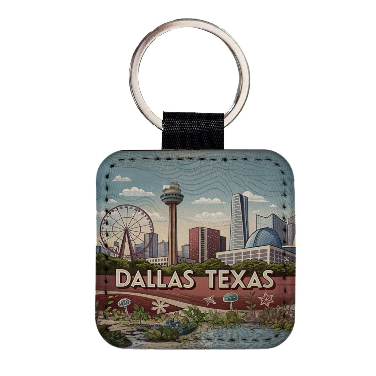 Dallas, Texas TX Travel City State Stamp Square Faux Leather Keychain