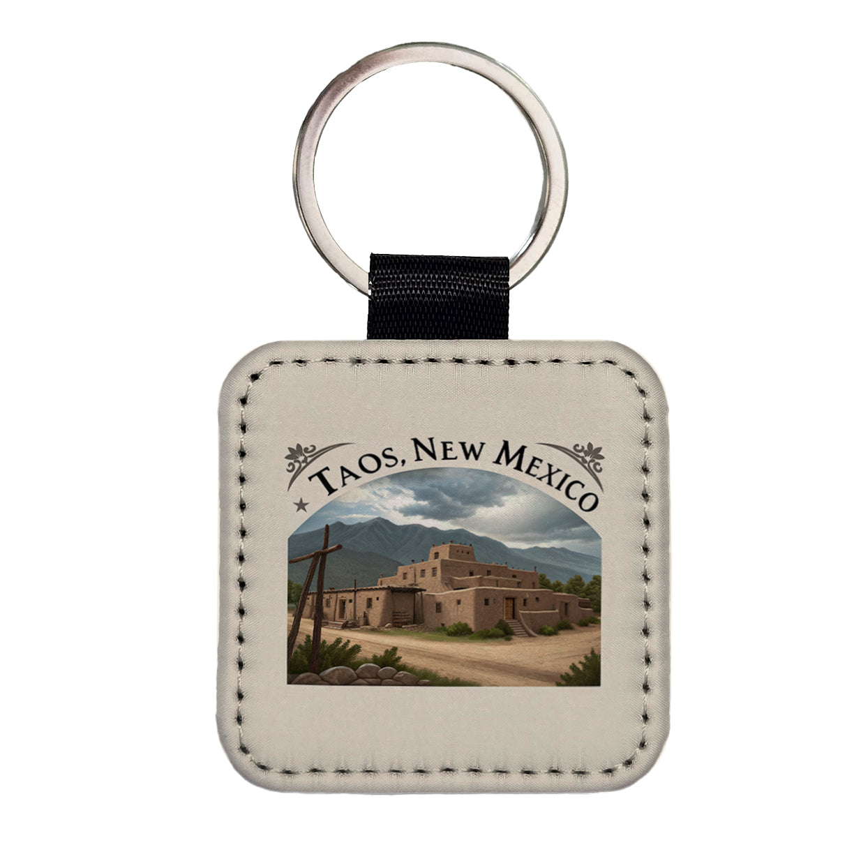 Taos, New Mexico NM Travel City State Stamp Square Faux Leather Keychain
