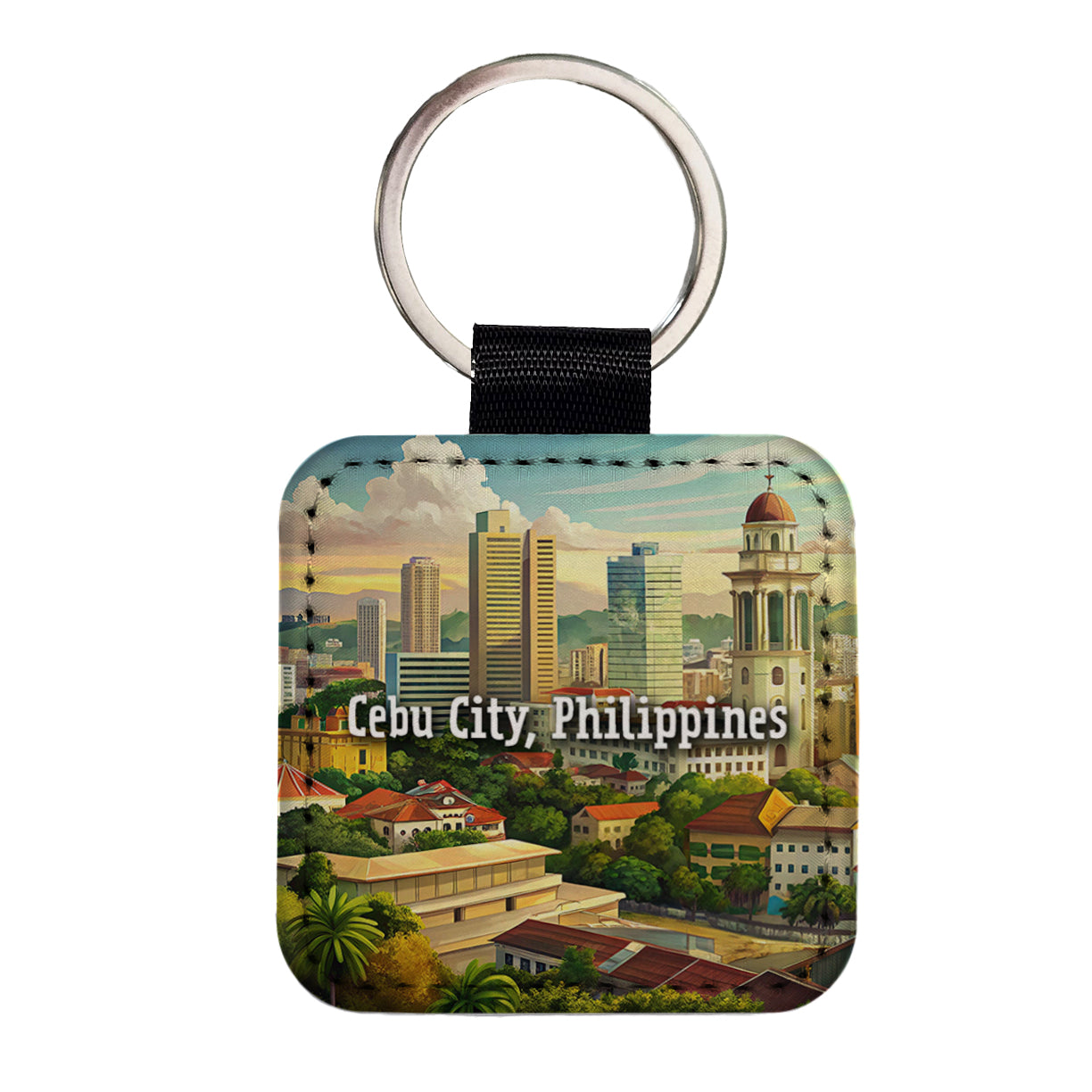 Cebu City, Philippines Travel City Country Stamp Square Faux Leather Keychain