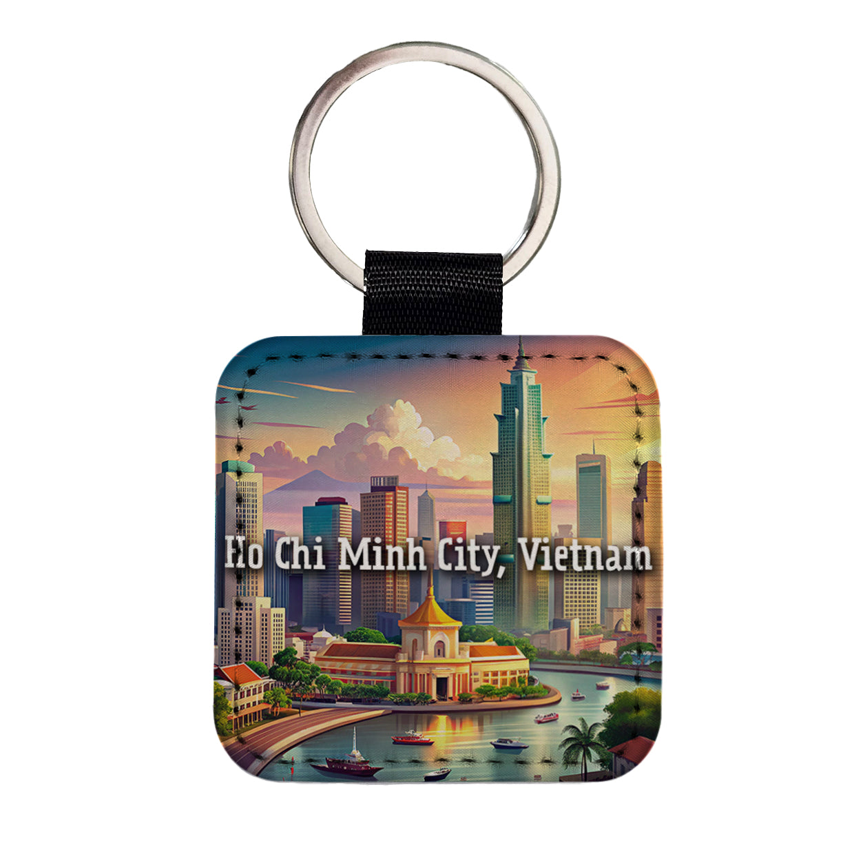 Ho Chi Minh City, Vietnam Travel City Country Stamp Square Faux Leather Keychain