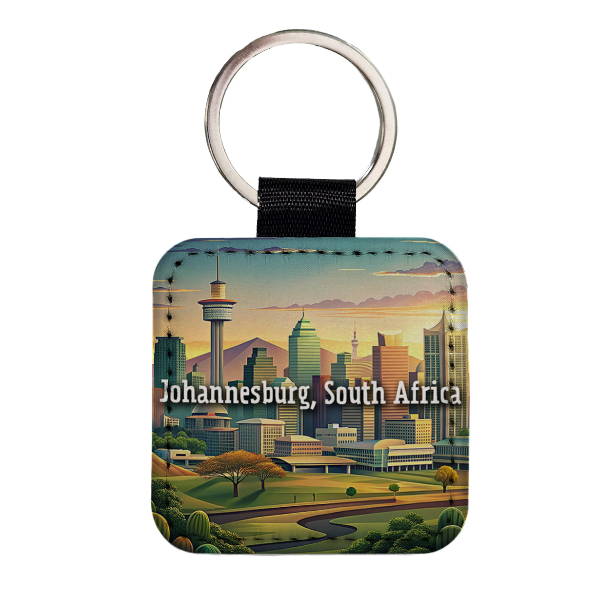 Johannesburg, South Africa Travel City Country Stamp Square Faux Leather Keychain