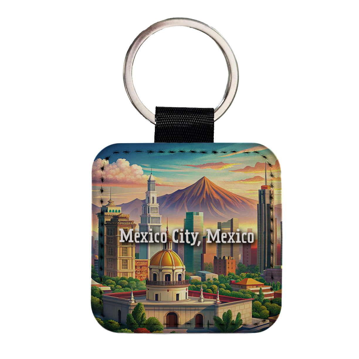 Mexico City, Mexico Travel City Country Stamp Square Faux Leather Keychain