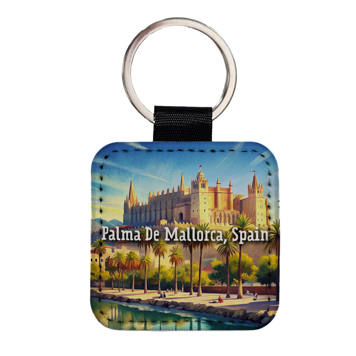 Palma De Mallorca, Spain Travel City Country Stamp Square Faux Leather Keychain