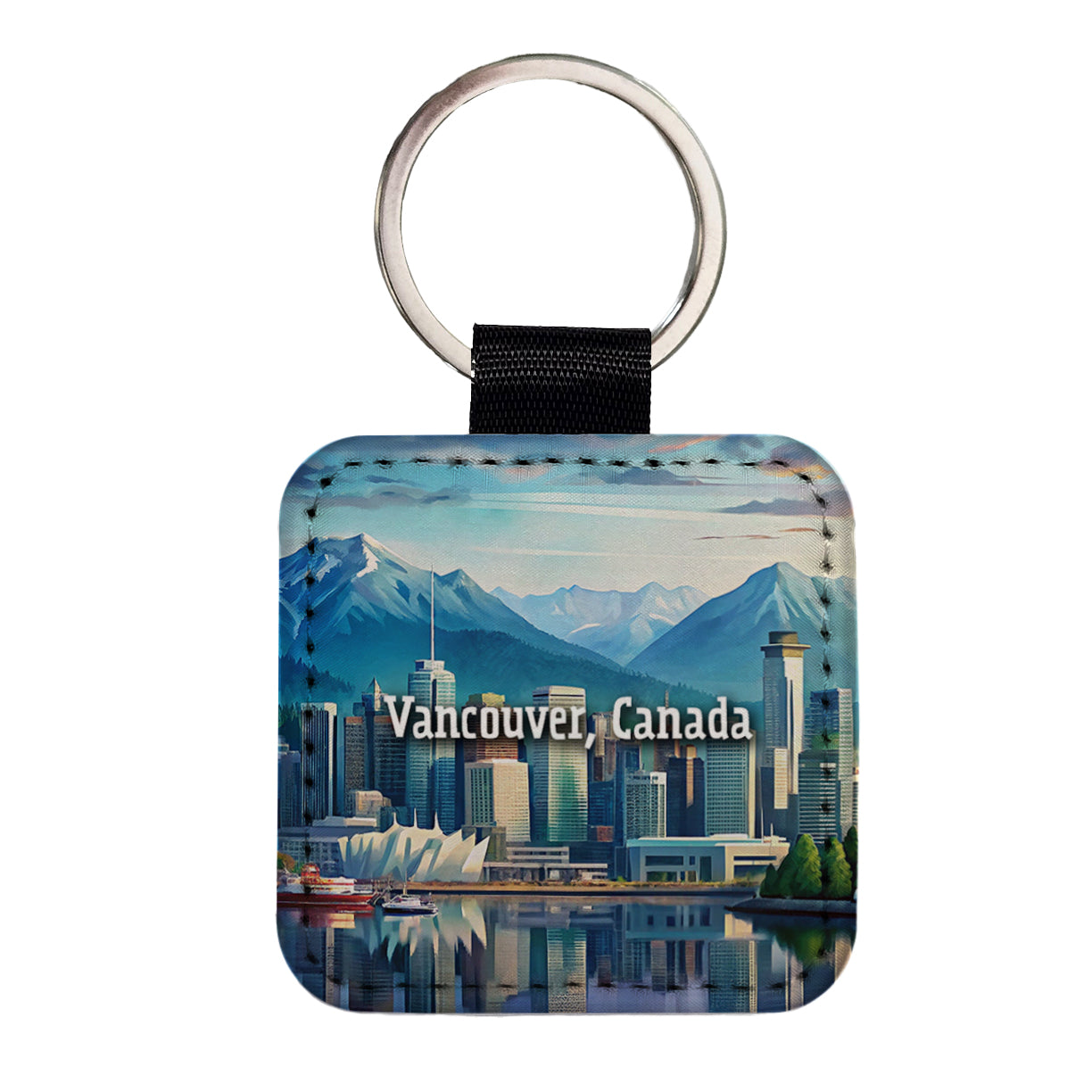 Vancouver, Canada Travel City Country Stamp Square Faux Leather Keychain