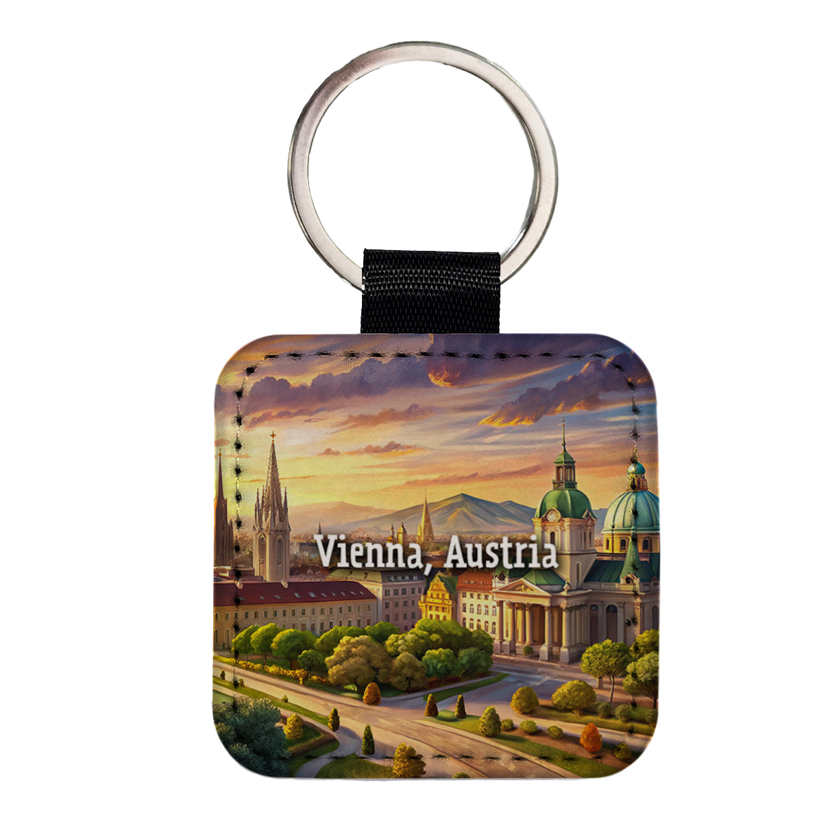 Vienna, Austria Travel City Country Stamp Square Faux Leather Keychain