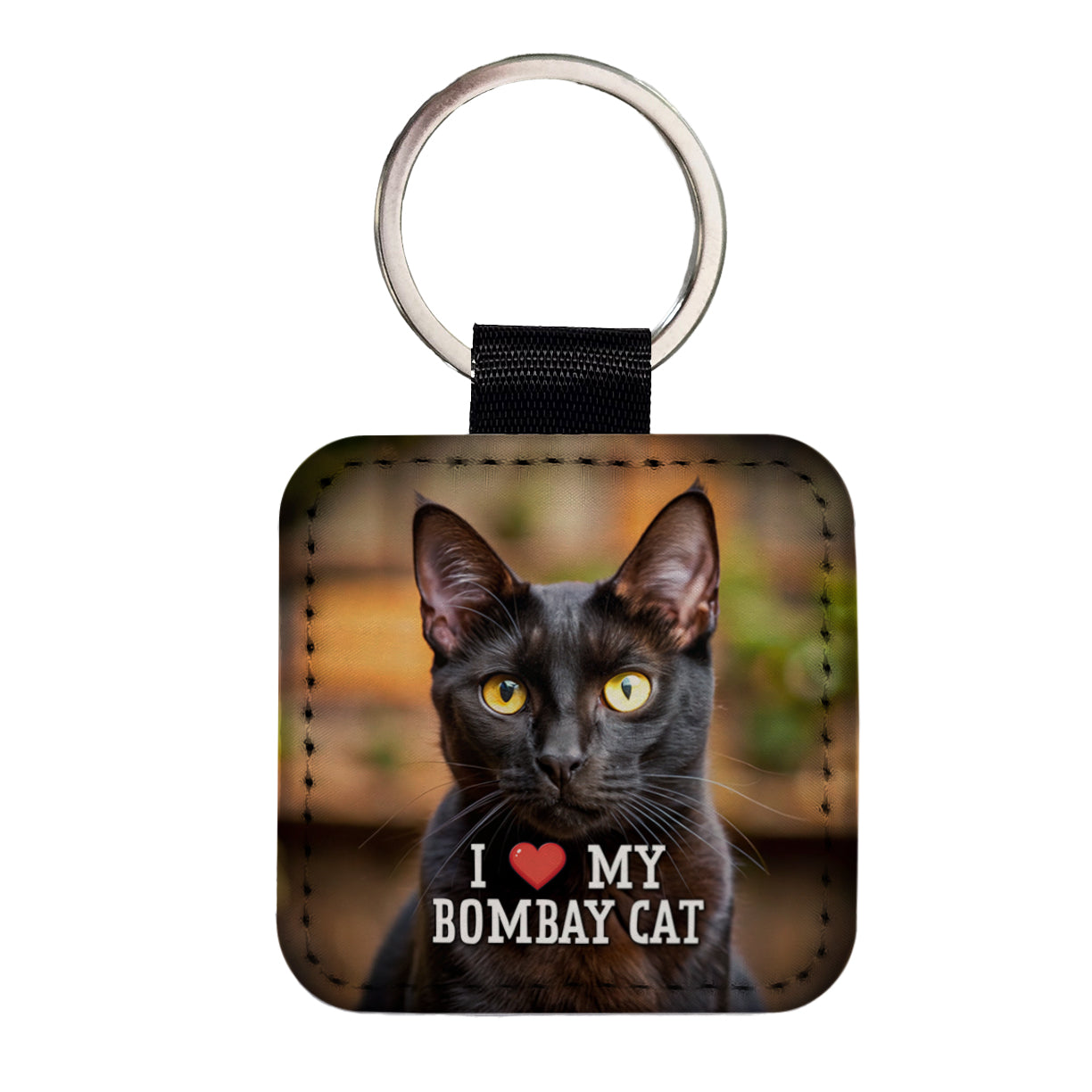 I Love My Bombay Cat Heart Square Faux Leather Keychain