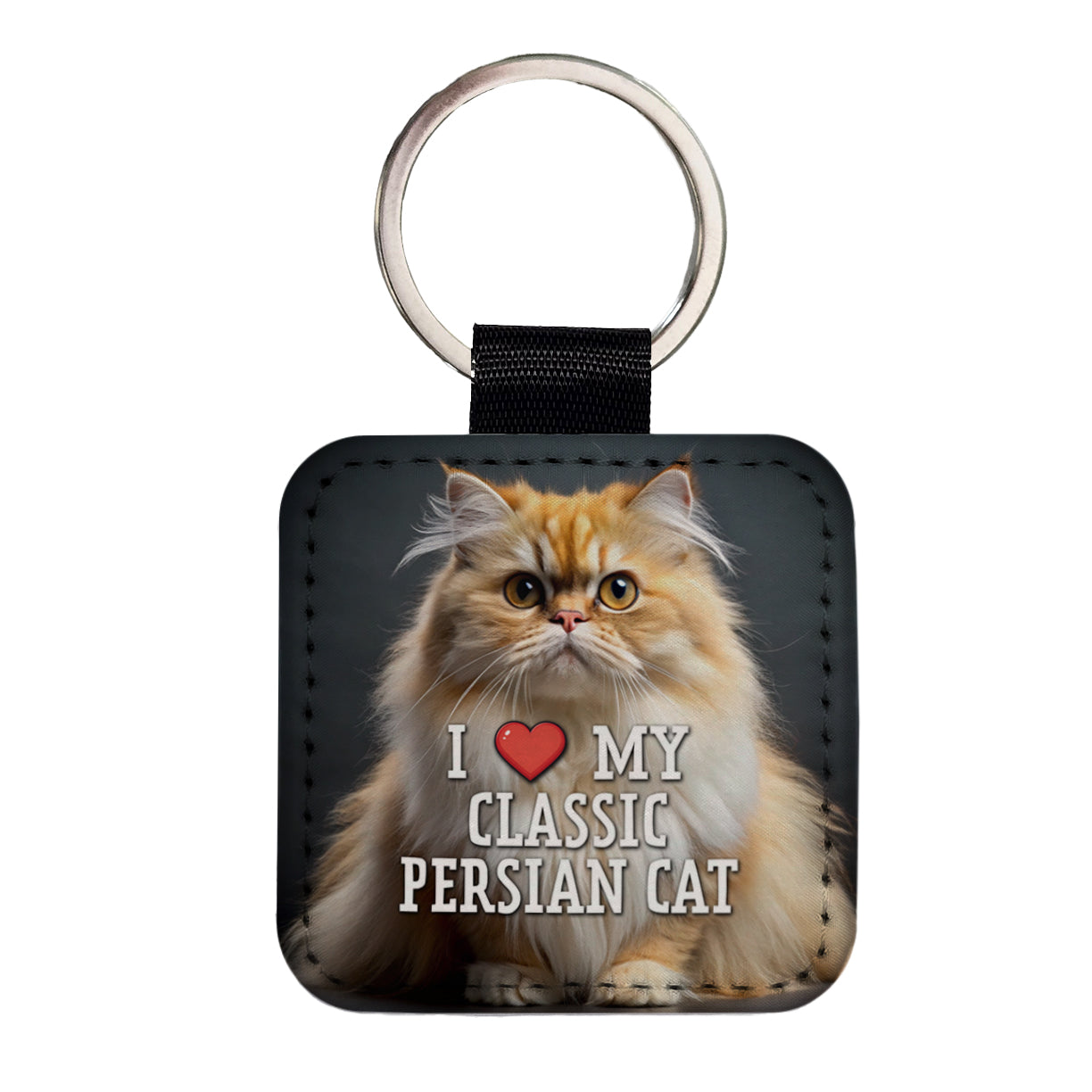 I Love My Classic Persian Cat Heart Square Faux Leather Keychain